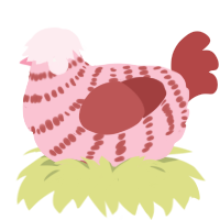 A rose and red chicken with a bar pattern
