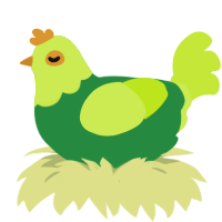 A viridian and lime chicken with a head pattern