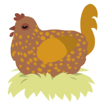 falafel, a brown and ochre chicken with a speckle pattern
