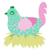 A mint and pink chicken with a speckle pattern