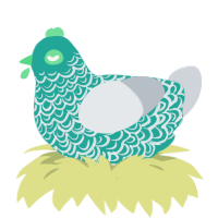 A turquoise and mist chicken with a double-lace pattern