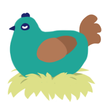 A turquoise and brown chicken