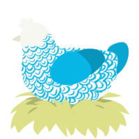A white and cerulean chicken with a double-lace pattern