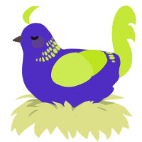 A indigo and lime chicken with a neck-band pattern