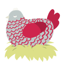 A silver and crimson chicken with a lace pattern