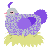 A silver and blurple chicken with a double-lace pattern