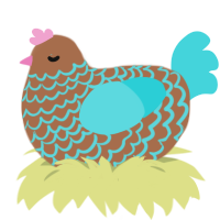 A brown and aqua chicken with a lace pattern