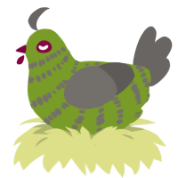 Zombie, a chartreuse and grey chicken with a bar pattern