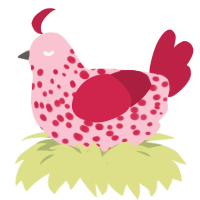 A rose and crimson chicken with a speckle pattern