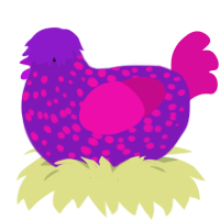 Wensleydale, a violet and fuchsia chicken with a speckle pattern