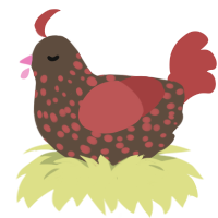 A bark and red chicken with a speckle pattern