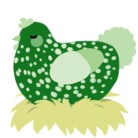 A leaf and gluppy chicken with a speckle pattern