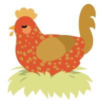 A vermilion and gold chicken with a speckle pattern