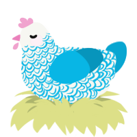 A white and cerulean chicken with a double-lace pattern