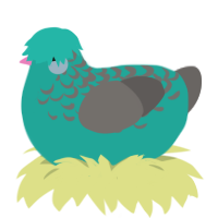 A turquoise and grey chicken with a half-lace pattern