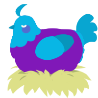 A violet and cerulean chicken with a head pattern