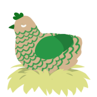 A beige and viridian chicken with a lace pattern