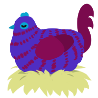 A indigo and wine chicken with a bar pattern