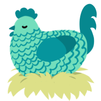 A mint and teal chicken with a lace pattern