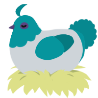 A mist and teal chicken with a head pattern