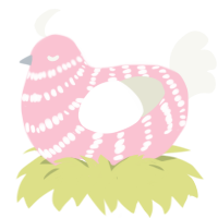A rose and white chicken with a bar pattern