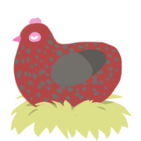 A red and grey chicken with a speckle pattern
