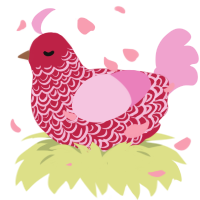 A crimson and pink chicken with a double-lace pattern