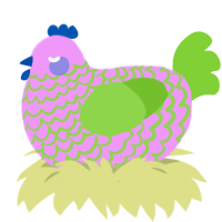 A lavender and grass chicken with a lace pattern