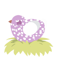 A orchid and mist chicken with a speckle pattern