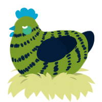 A chartreuse and tumblr chicken with a bar pattern