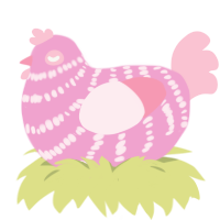 A pink and rose chicken with a bar pattern