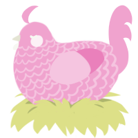 A pink chicken with a lace pattern
