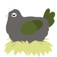 A grey and olive chicken