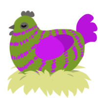 Périgord, a chartreuse and amethyst chicken with a bar pattern