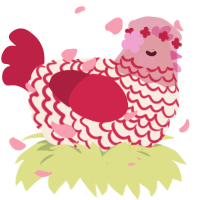 A cream and crimson chicken with a lace pattern