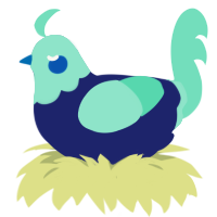 A navy and mint chicken with a head pattern