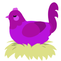 A amethyst and plum chicken with a head pattern