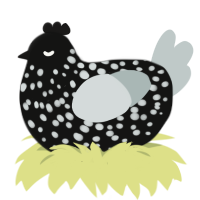 A black and silver chicken with a speckle pattern