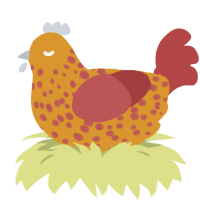 A orange and red chicken with a speckle pattern
