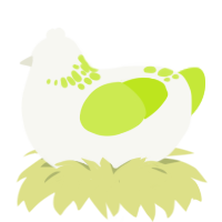 A white and lime chicken with a neck-speckle pattern