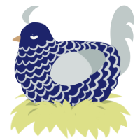 A navy and silver chicken with a lace pattern