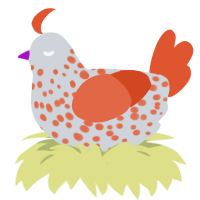 A mist and vermilion chicken with a speckle pattern