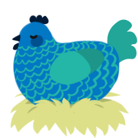 A sapphire and turquoise chicken with a lace pattern