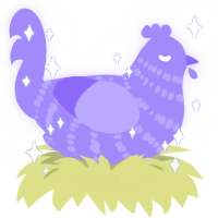 A blurple chicken with a bar pattern