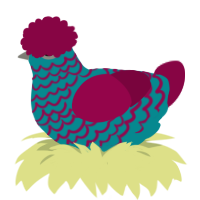 A teal and maroon chicken with a lace pattern