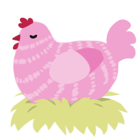 A pink chicken with a bar pattern