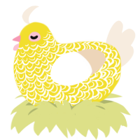 A yellow and cream chicken with a double-lace pattern