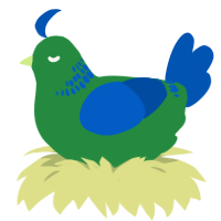 A viridian and ultramarine chicken with a neck-band pattern