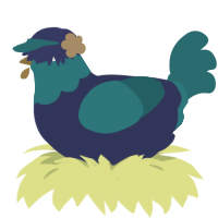 A navy and teal chicken with a head pattern