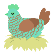 A mint and brown chicken with a lace pattern